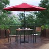 Flash Furniture Faux Teak 35" Table-Red Umbrella-Base-2 Chairs XU-DG-810060362-UB19BRD-GG